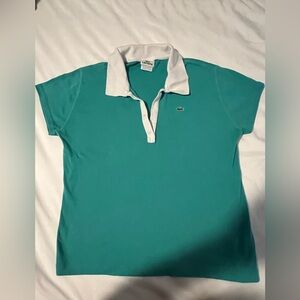 Lacoste Women's Teal Polo Shirt with White Collar